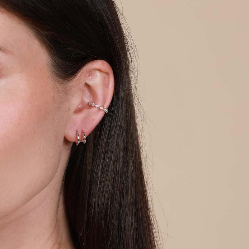 Obidos 14K Gold Plated Triple Huggie Illusion Stud Earrings | Double Huggie Hoop Earrings for One Hole | Gold Hoop Earrings for Women | Drop earrings - Image 2